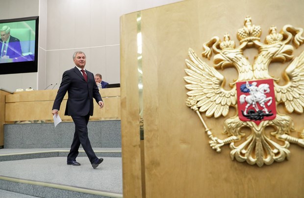 Chủ tịch Duma Quốc gia Nga Vyacheslav Volodin tham dự phiên họp tại Moskva, Nga, ngày 15/9. (Ảnh: AFP/TTXVN)