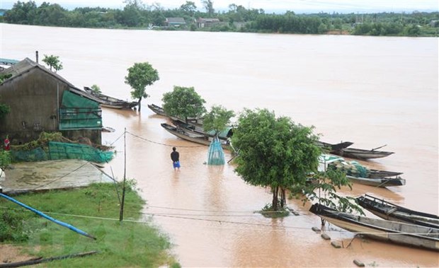Ngập lụt vùng ven sông Thạch Hãn, huyện Triệu Phong, tỉnh Quảng Trị. (Ảnh: Nguyên Lý/TTXVN)