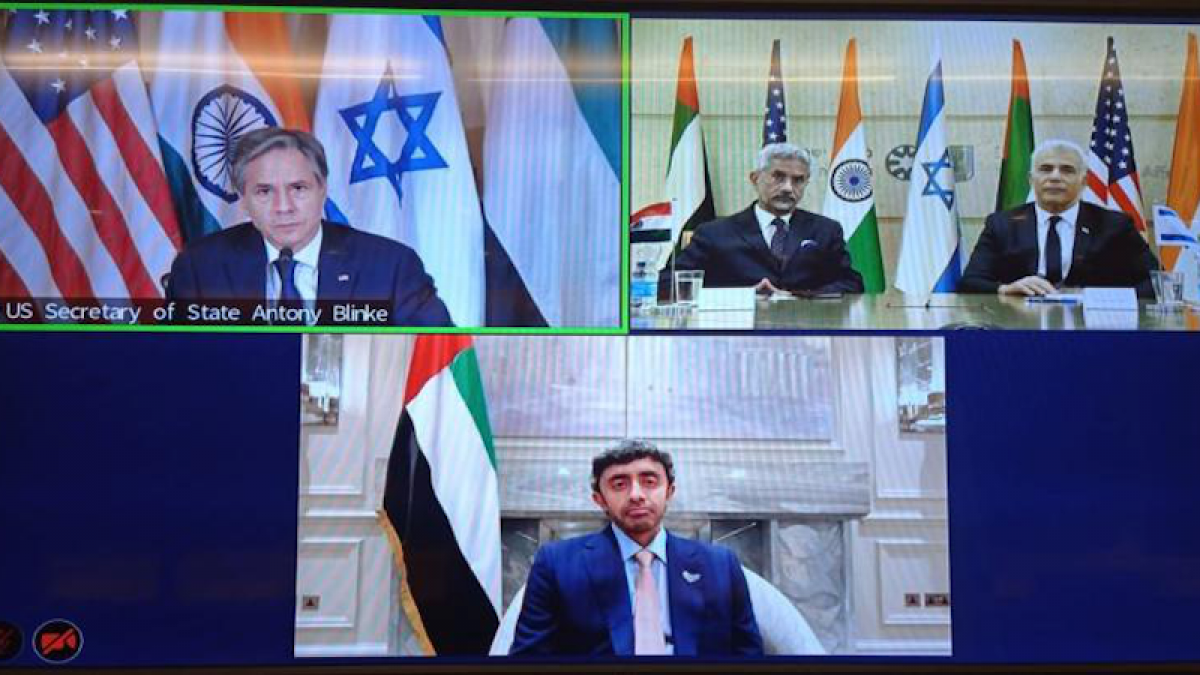 Ngoại trưởng Mỹ Antony Blinken, Ngoại trưởng Israel Yair Lapid, Ngoại trưởng Ấn Đô S. Jaishankar và Ngoại trưởng UAE Sheikh Abdullah bin Zayedon. Ảnh: Twiiter