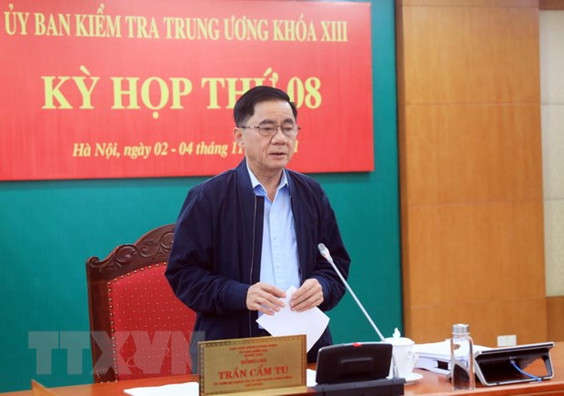Khai trừ khỏi Đảng 3 vị lãnh đạo, nguyên lãnh đạo Bệnh viện Bạch Mai Chủ nhiệm Ủy ban Kiểm tra Trung ương Trần Cẩm Tú chủ trì Kỳ họp thứ 8 Ủy ban Kiểm tra Trung ương. (Ảnh: Lâm Khánh/TTXVN)
