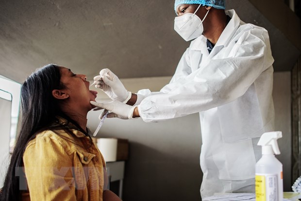 Nhân viên y tế lấy mẫu xét nghiệm COVID-19 tại Richmond, Johannesburg, Nam Phi. (Ảnh: AFP/TTXVN)