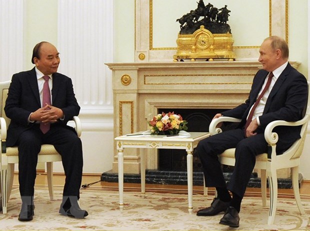 Chủ tịch nước Nguyễn Xuân Phúc tại hội đàm với Tổng thống Nga Vladimir Putin. (Ảnh: TTXVN)
