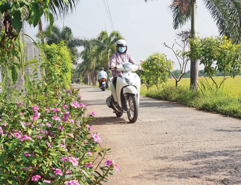 Phó Chủ tịch Hội Liên hiệp Phụ nữ Việt Nam xã Bình Tịnh - Hồ Thị Hồng Trang trên tuyến đường Nguyễn Văn Trưng, ấp Bình Điện