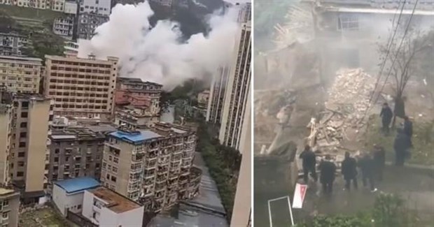 Hiện trường vụ nổ khí ga tại căng tin ở quận Vũ Long, thành phố Trùng Khánh (Trung Quốc) ngày 7/1/2022. (Ảnh: Global Times News/TTXVN)