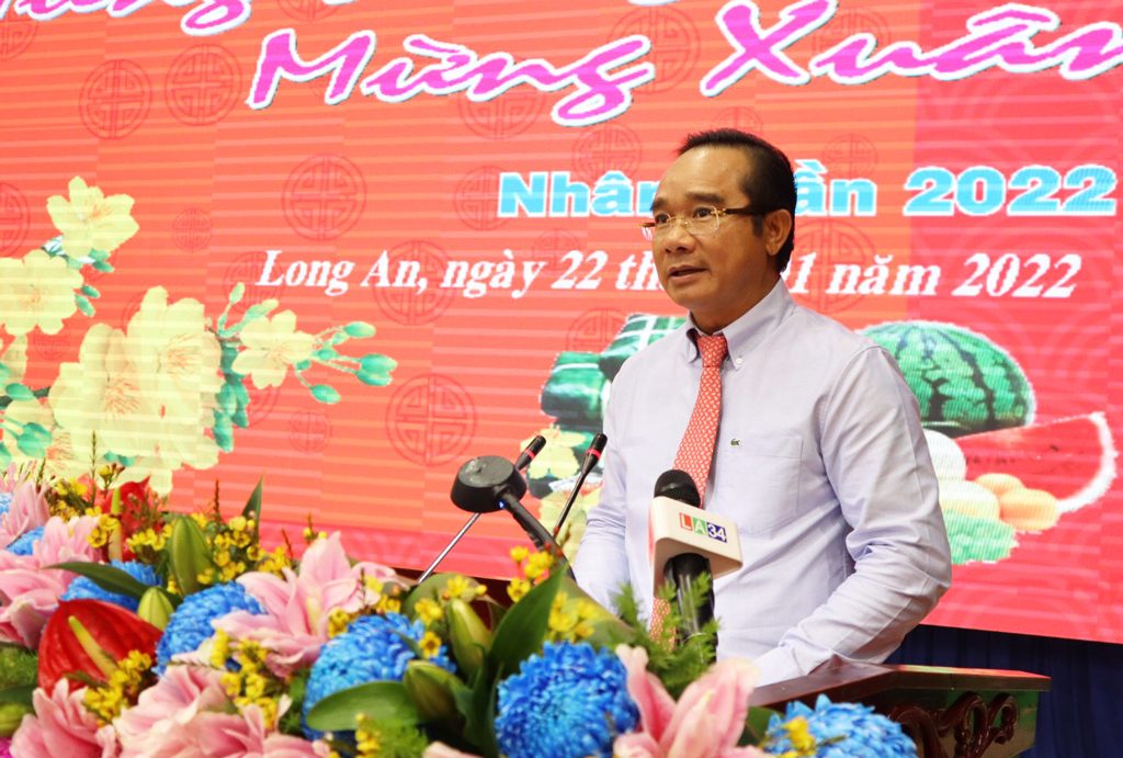 Secretary of the Provincial Party Committee, Chairman of the Provincial People's Council - Nguyen Van Duoc delivers a speech to congratulate the Party - celebrate Spring