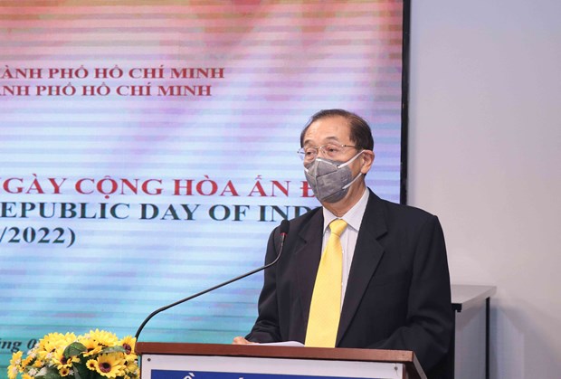 Huynh Thanh Lap, chairman of Vietnam-India Friendship Association in Ho Chi Minh city speaks at the event. (Photo: VNA)