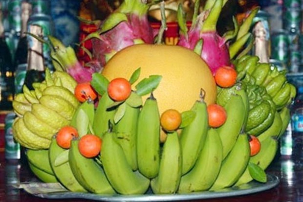 Tet fruit tray, indispensible part of Vietnamese culture 'Mam Ngu Qua' indispensable for each Vietnamese family as among the numerous offerings that are required to decorate ancestral altars during Tet
