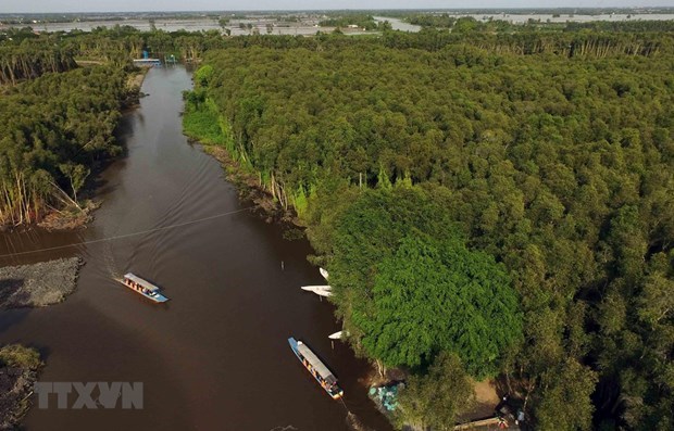 Tan Lap floating village – attractive destination in Long An A corner of Tan Lap floating village seen from above (Photo: VNA)