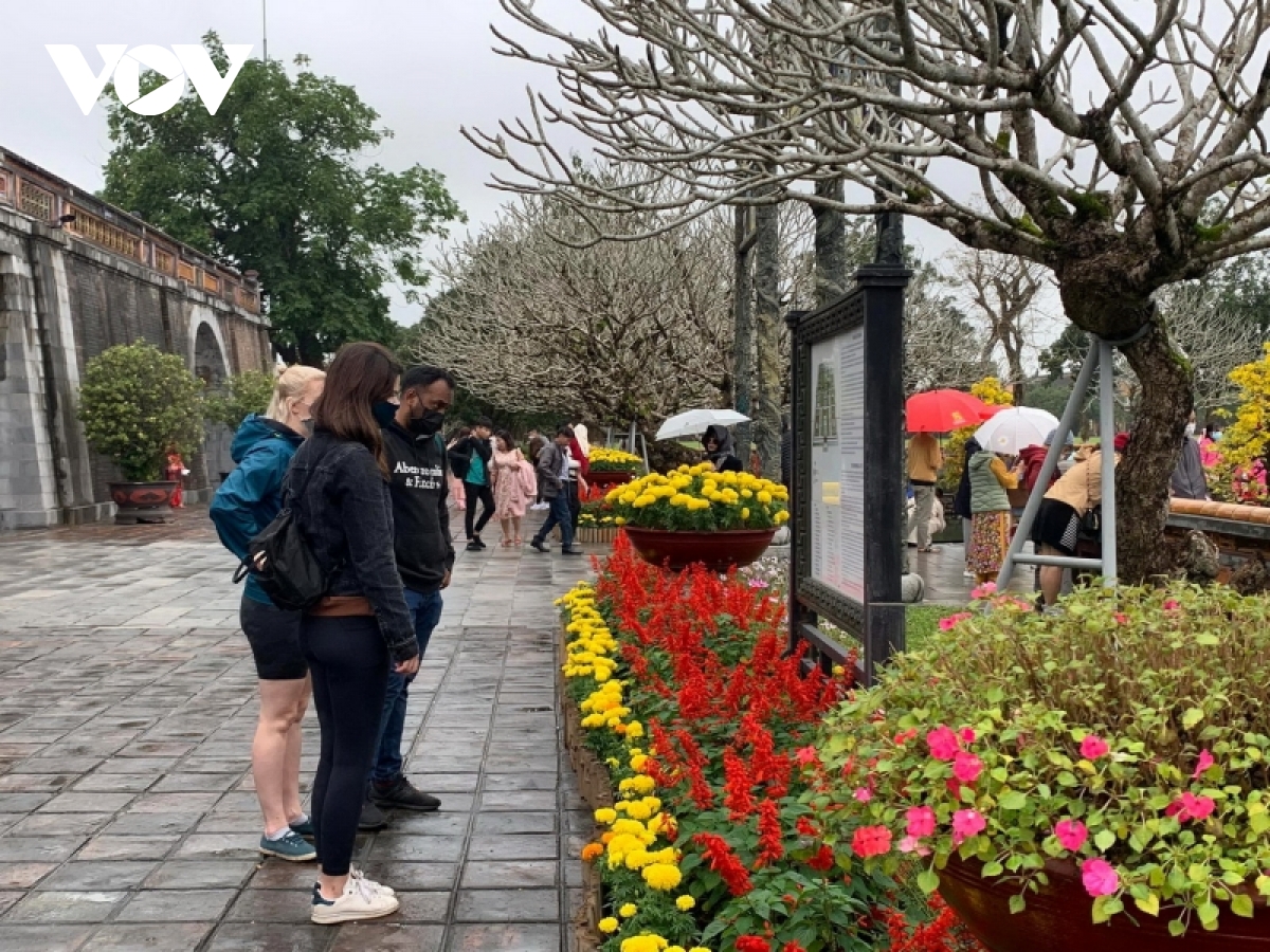 Người dân, du khách chọn Huế, Hội An du xuân đầu năm Khách du lịch tham quan Đại Nội Huế.