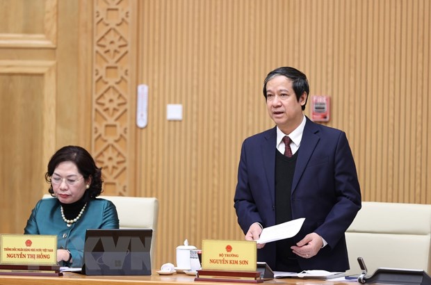 Bộ trưởng Bộ Giáo dục và Đào tạo Nguyễn Kim Sơn phát biểu. (Ảnh: Dương Giang/TTXVN)