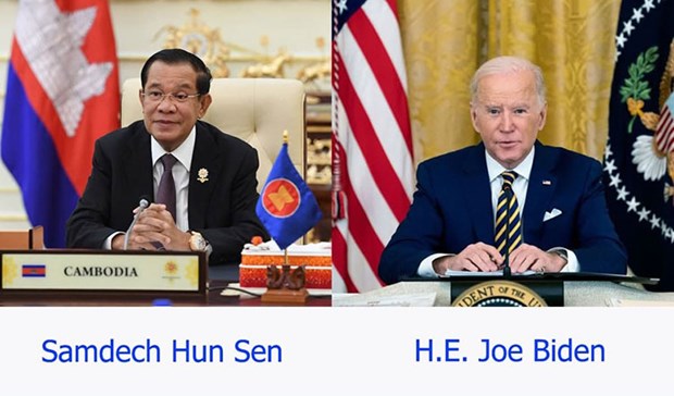 Cambodia backs holding ASEAN-US Special Summit in Washington D.C. Cambodian Prime Minister Samdech Techo Hun Sen and US President Joe Biden (Photo: Khmertimeskh.com)