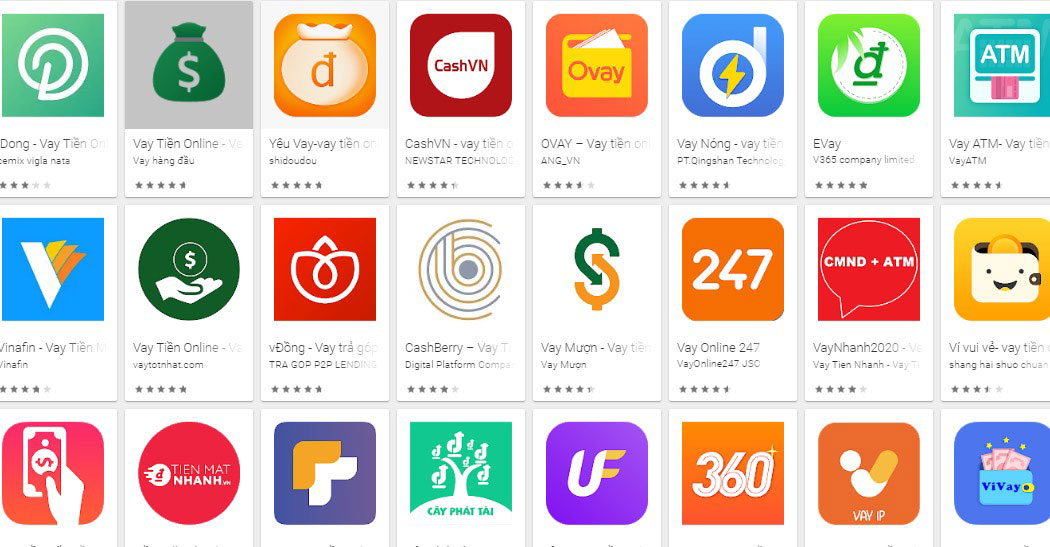 Những app vay tiền có thể dễ dàng tìm kiếm trên Internet (Ảnh chụp màn hình)