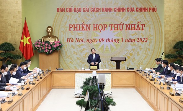 Sáng 9/3, tại Hà Nội, Thủ tướng Phạm Minh Chính, Trưởng Ban Chỉ đạo chủ trì Phiên họp thứ nhất của Ban Chỉ đạo cải cách thủ tục hành chính của Chính phủ. (Ảnh: Dương Giang/TTXVN)