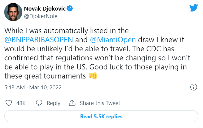 Djokovic thông báo trên trang cá nhân của mình. Ảnh chụp màn hình