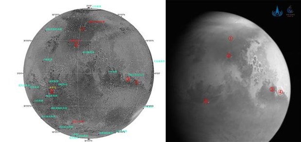 Hình ảnh đầu tiên về Sao Hỏa do tàu thăm dò Thiên Vấn-1 của Trung Quốc chụp từ khoảng cách 2,2 triệu km. (Ảnh: THX/ TTXVN)
