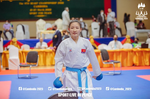 Hoàng Thị Mỹ Tâm tiếp tục tỏa sáng tại giải Vô địch Karate Đông Nam Á 2022. (Ảnh: Fanpage Cambodia 2023)