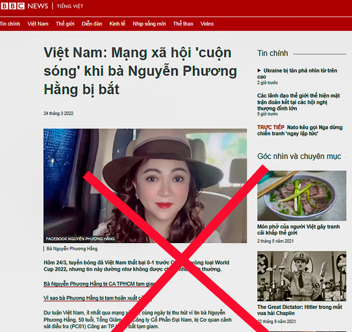 Truyền thông nước ngoài xuyên tạc vụ việc bà Nguyễn Phương Hằng bị bắt