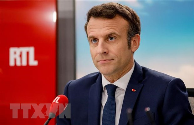 Tổng thống Pháp Emmanuel Macron phát biểu tại Neuilly-sur-Seine, Pháp, ngày 8/4/2022. (Ảnh: AFP/TTXVN)