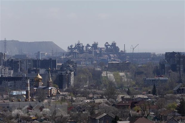 Nhà máy thép Azovstal ở Mariupol, Ukraine. (Ảnh: THX/TTXVN)