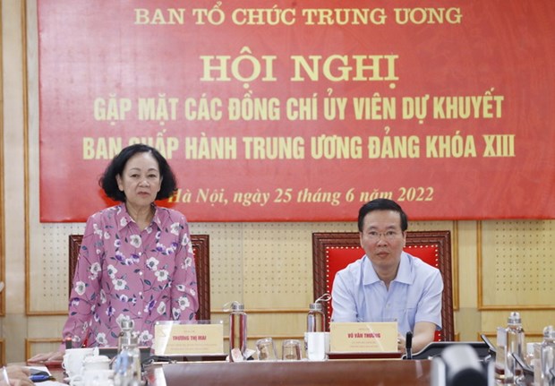 Bà Trương Thị Mai, Ủy viên Bộ Chính trị, Bí thư Trung ương Đảng, Trưởng Ban Tổ chức Trung ương phát biểu tại Hội nghị. (Ảnh: Phương Hoa/TTXVN)