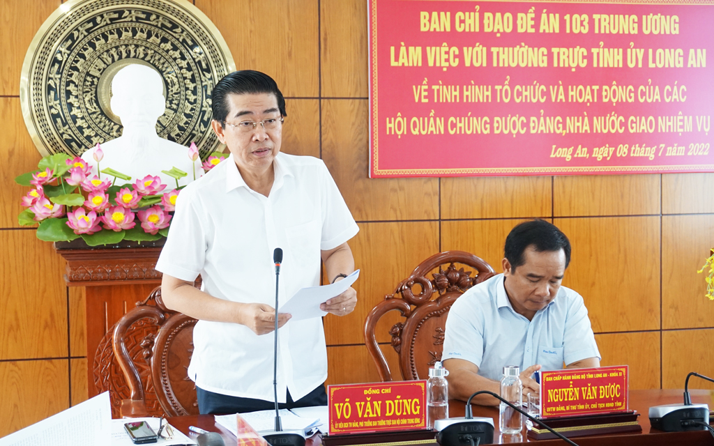Ban Chỉ đạo Đề án 103 Trung ương làm việc với Thường trực Tỉnh ủy Long An