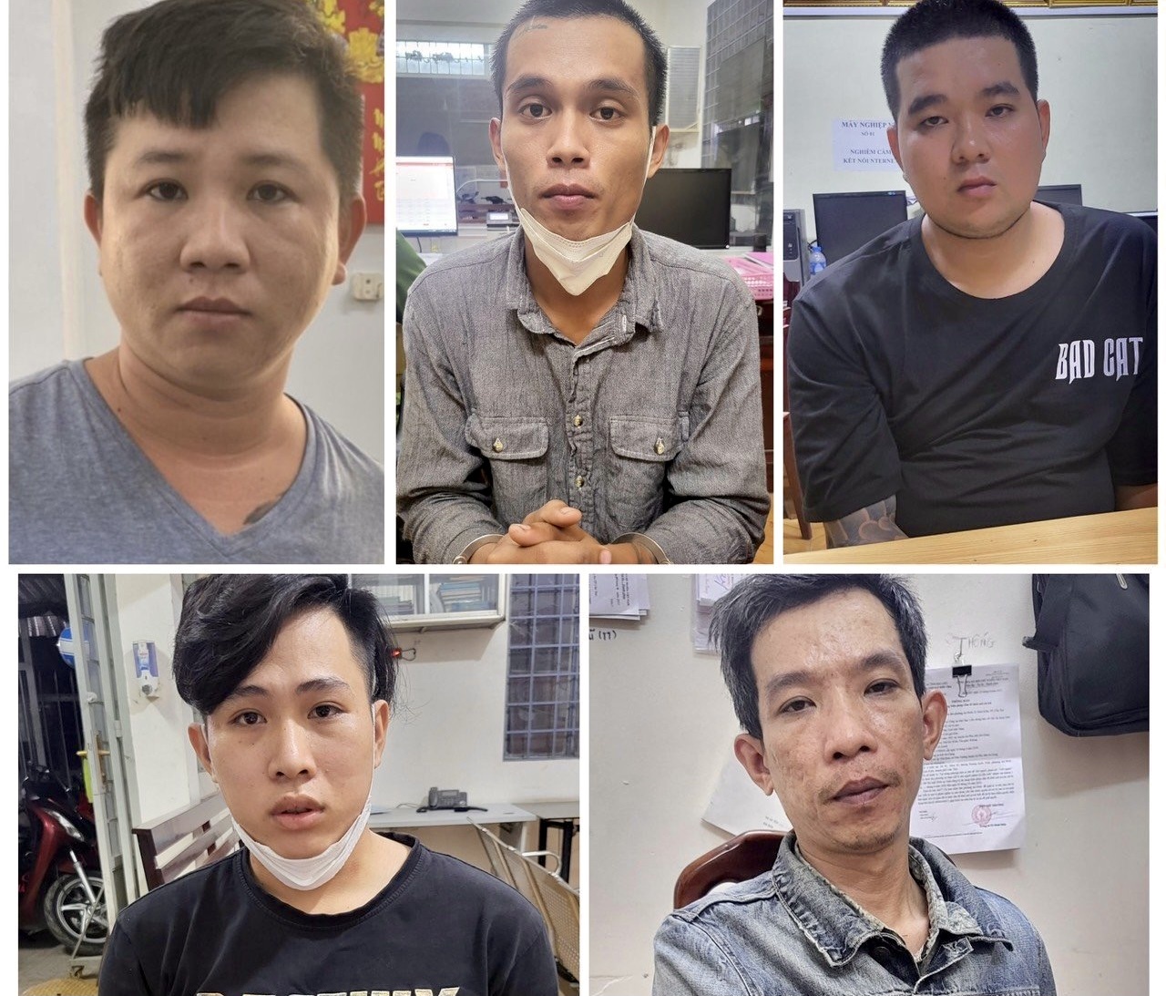 Cần Thơ: Chém người đứt lìa tay vì mâu thuẫn trên Facebook Nhóm chém người bị bắt khẩn cấp tại hiện trường. Ảnh CACC