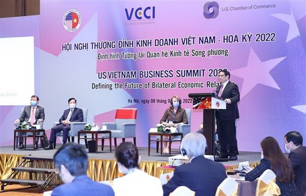 Thủ tướng Phạm Minh Chính dự Hội nghị Thượng đỉnh Kinh doanh Việt Nam-Hoa Kỳ tháng 3/2022. (Ảnh: Dương Giang/TTXVN)