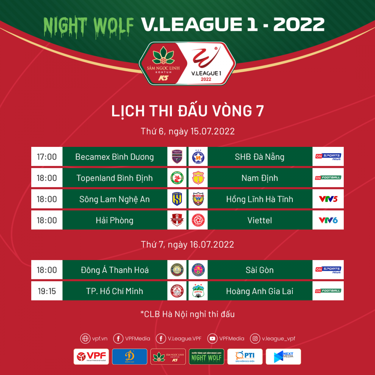 Lịch thi đấu V-League hôm nay (15/7): SLNA đá derby với Hà Tĩnh