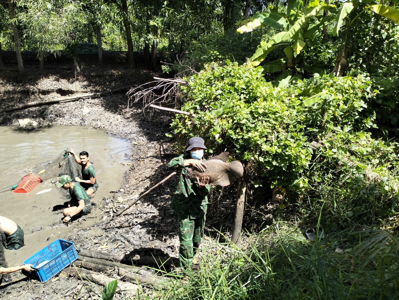 Hàng năm, Đồn Biên phòng Thạnh Trị thu hoạch hàng tấn rau, thịt, cá các loại