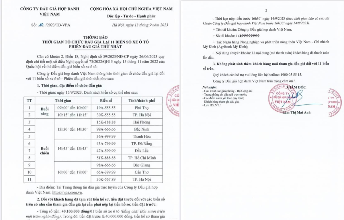 Mở lại phiên đấu giá biển số đẹp vào ngày 15/9 sau phiên đầu gặp sự cố