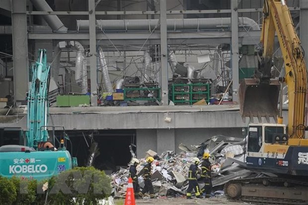 Hiện trường vụ cháy nổ nhà máy ở Bình Đông, Đài Loan, Trung Quốc, ngày 23/9/2023. (Ảnh: AFP/TTXVN)