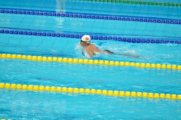 Đoàn Thể thao Việt Nam giành tấm Huy chương Vàng duy nhất nhờ công Vận động viên Lê Tiến Đạt (hạng thương tật SB5) ở nội dung bơi ếch 100m. (Ảnh: TTXVN phát)