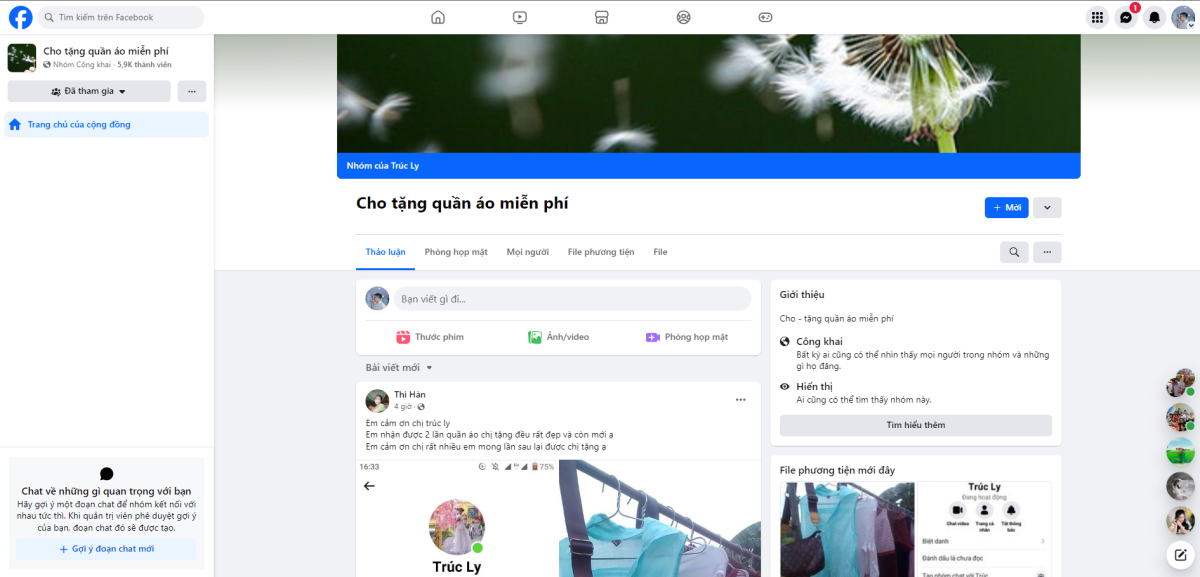Nhóm Cho tặng quần áo miễn phí trên Facebook của chị Ngô Thị Trúc Ly với hơn 5.900 thành viên