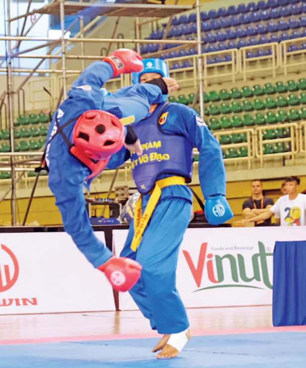 Các võ sĩ thi đấu tại Giải Vô địch Vovinam thế giới lần VII-2023 diễn ra tại nhà thi đấu Phú Thọ (TP.HCM) (Ảnh: Internet)