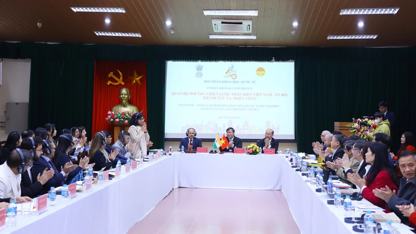 50 năm quan hệ Việt Nam - Ấn Độ: Thành tựu và Triển vọng Quang cảnh hội thảo. (Ảnh: Văn Điệp/TTXVN)