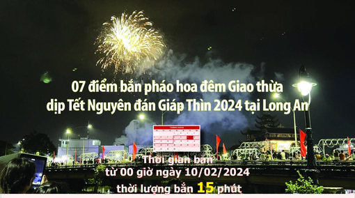 07 điểm bắn pháo hoa đêm Giao thừa dịp Tết Nguyên đán Giáp Thìn 2024 tại Long An