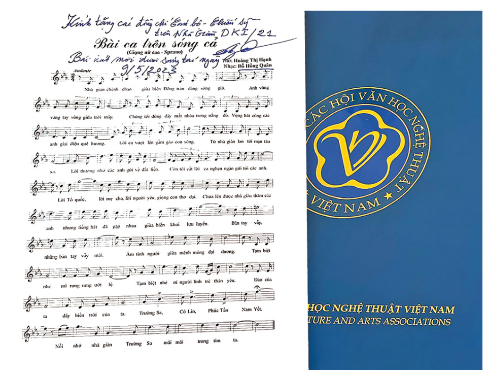 Bản phổ nhạc ca khúc Bài ca trên sóng cả có chữ ký của Nhạc sĩ Đỗ Hồng Quân