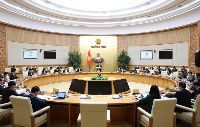 Thủ tướng Phạm Minh Chính chủ trì Phiên họp Chính phủ thường kỳ tháng 1 năm 2024. (Ảnh: Dương Giang.TTXVN)