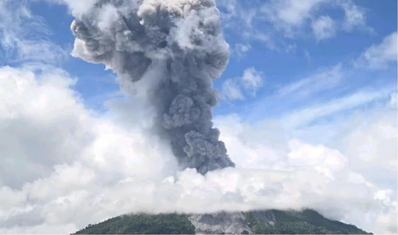 Volcano in eastern Indonesia erupts, alert level raised