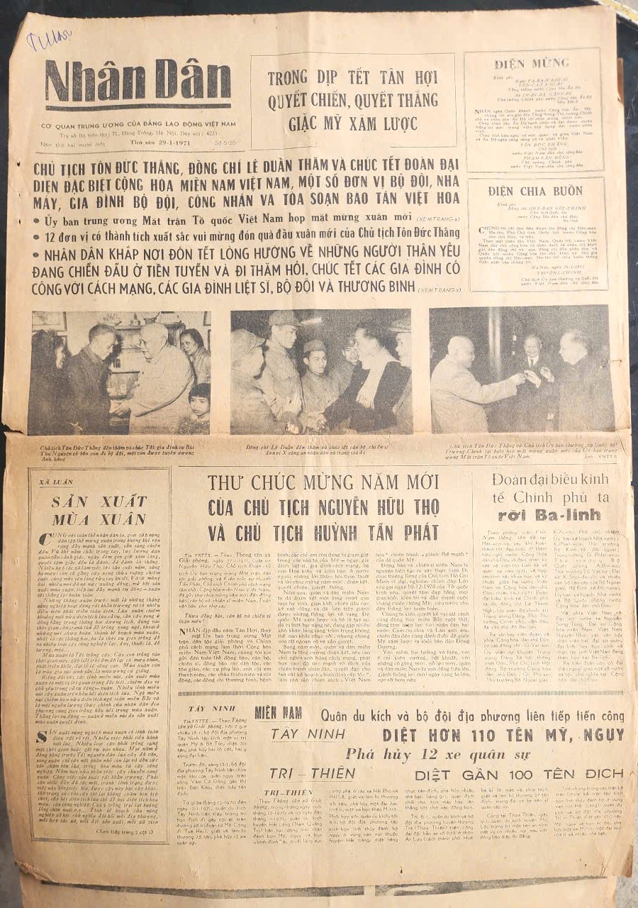 Tờ báo Nhân Dân, số ra ngày 29/01/1971