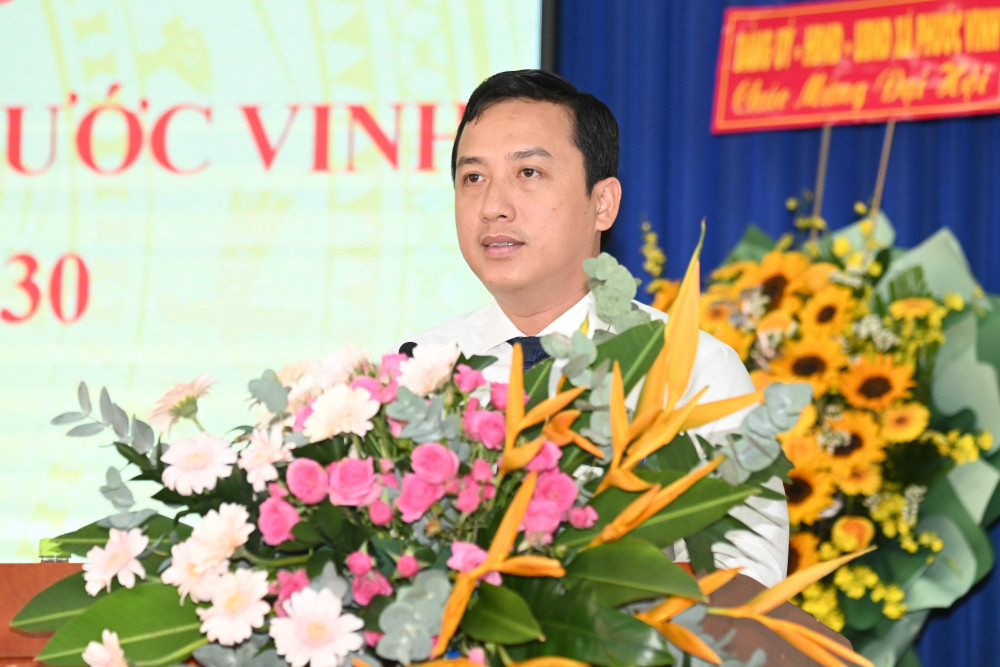 Phó Chủ tịch UBMTTQ Việt Nam tỉnh, Bí thư Đoàn TNCS Hồ Chí Minh tỉnh Tây Ninh Trần Hải Phú phát biểu chỉ đạo Đại hội