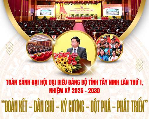 Toàn cảnh Đại hội đại biểu Đảng bộ tỉnh Tây Ninh lần thứ I, nhiệm kỳ 2025 - 2030