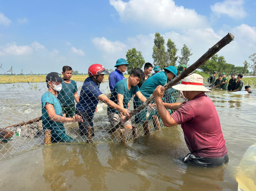 Tây Ninh: Huy động lực lượng khẩn trương khắc phục sự cố vỡ đê