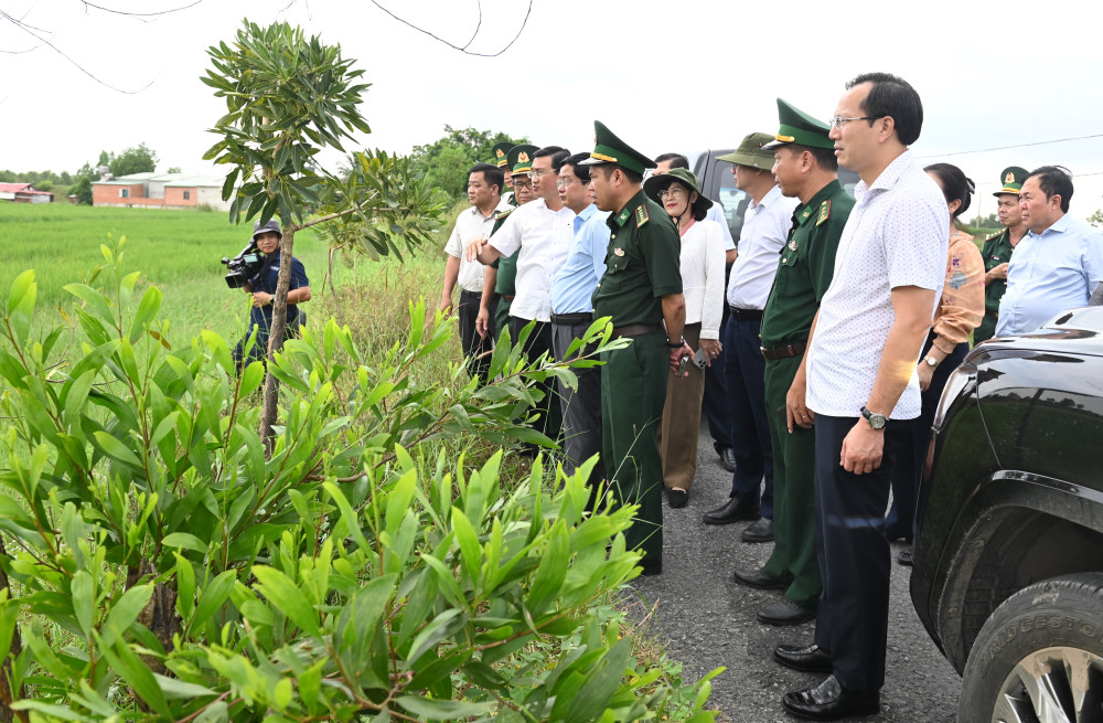 Đoàn khảo sát hệ thống mốc, cọc dấu biên giới