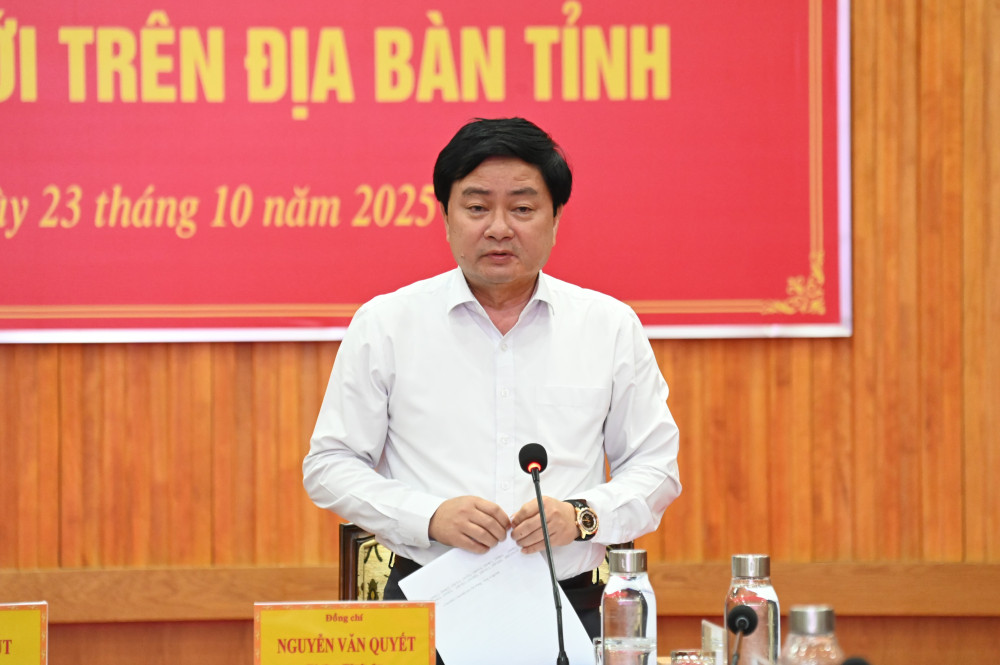 Bí thư Tỉnh ủy Nguyễn Văn Quyết phát biểu kết luận buổi làm việc