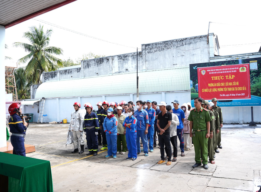 Tổ chức rút kinh nghiệm buổi thực tập phương án chữa cháy, CNCH tại cửa hàng xăng dầu 