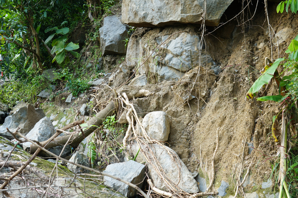 Tình trạng đá lăn và ngã cây rừng trên đường vào Ma Thiên Lãnh