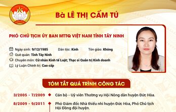 Tóm tắt quá trình công tác của Phó Chủ tịch UBMTTQ Việt Nam tỉnh Tây Ninh Lê Thị Cẩm Tú