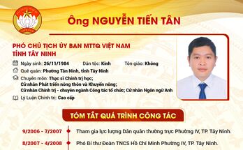 Tóm tắt quá trình công tác của Phó Chủ tịch UBMTTQ Việt Nam tỉnh Tây Ninh Nguyễn Tiến Tân