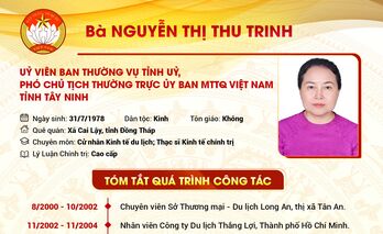 Tóm tắt quá trình công tác của Ủy viên Ban Thường vụ Tỉnh ủy, Phó Chủ tịch Thường trực UBMTTQ Việt Nam tỉnh Tây Ninh Nguyễn Thị Thu Trinh